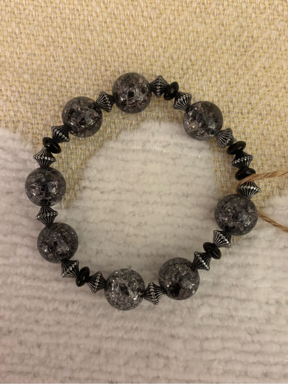 Gray Crackle Bead Stretch Bracelet